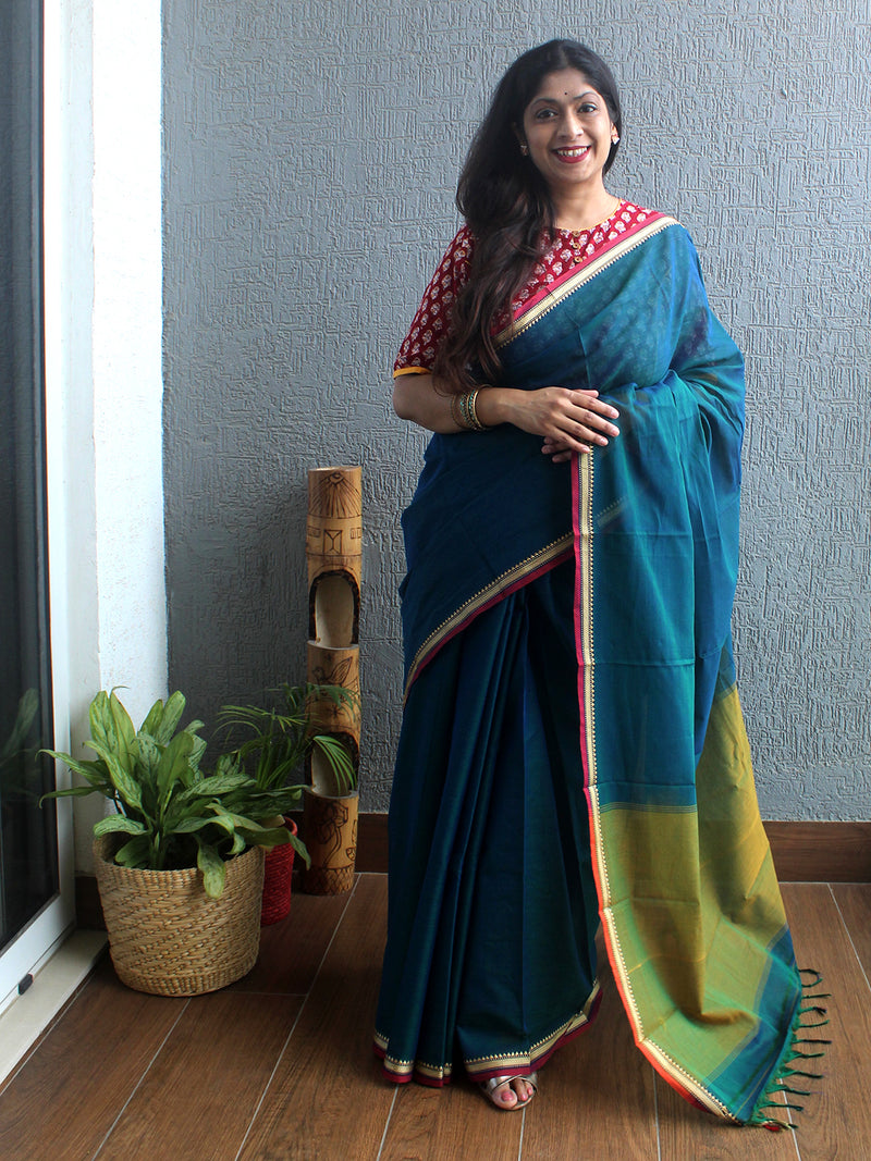 Teal Narayanpet Mercerized Cotton Saree