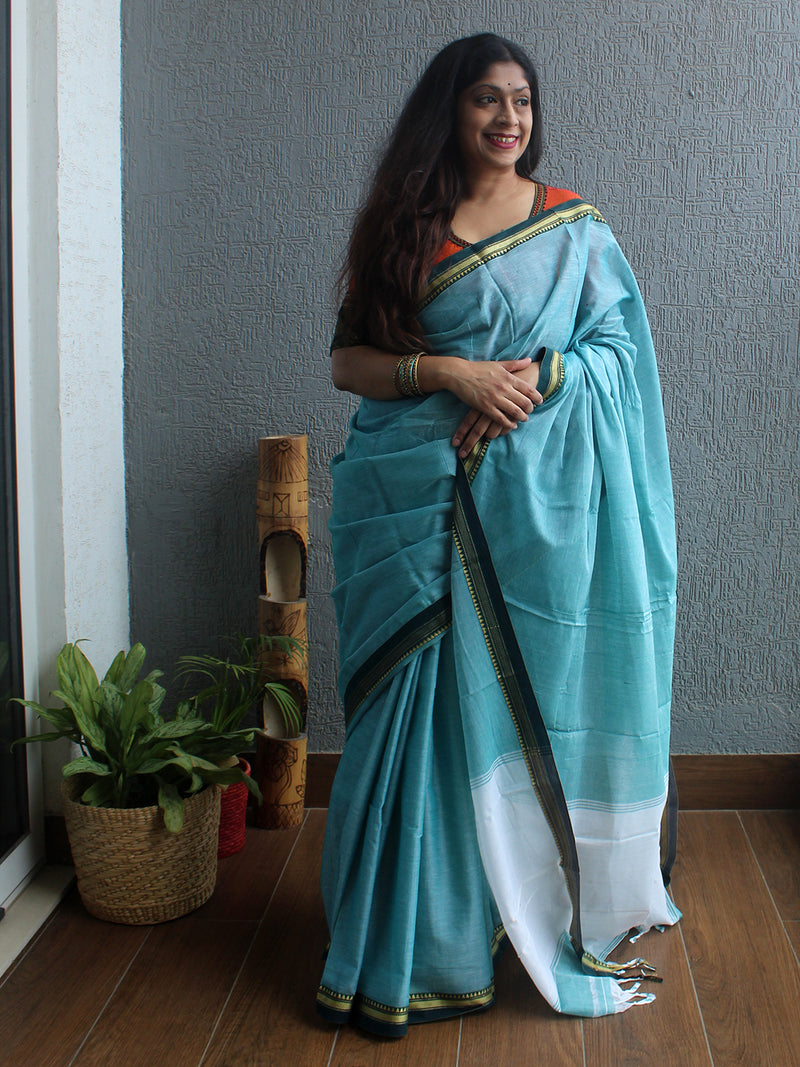 Blue Narayanpet Mercerized Cotton Saree