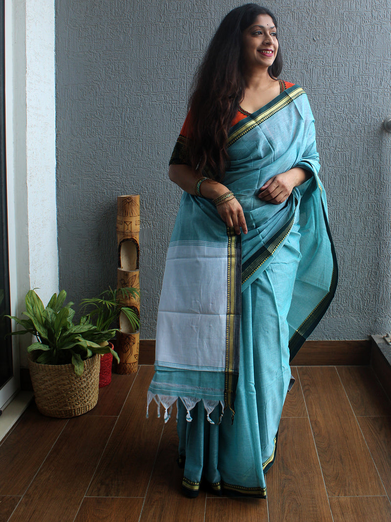 Blue Narayanpet Mercerized Cotton Saree