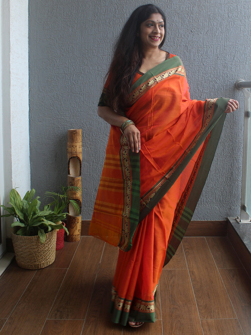 Orange Narayanpet Mercerized Cotton Saree