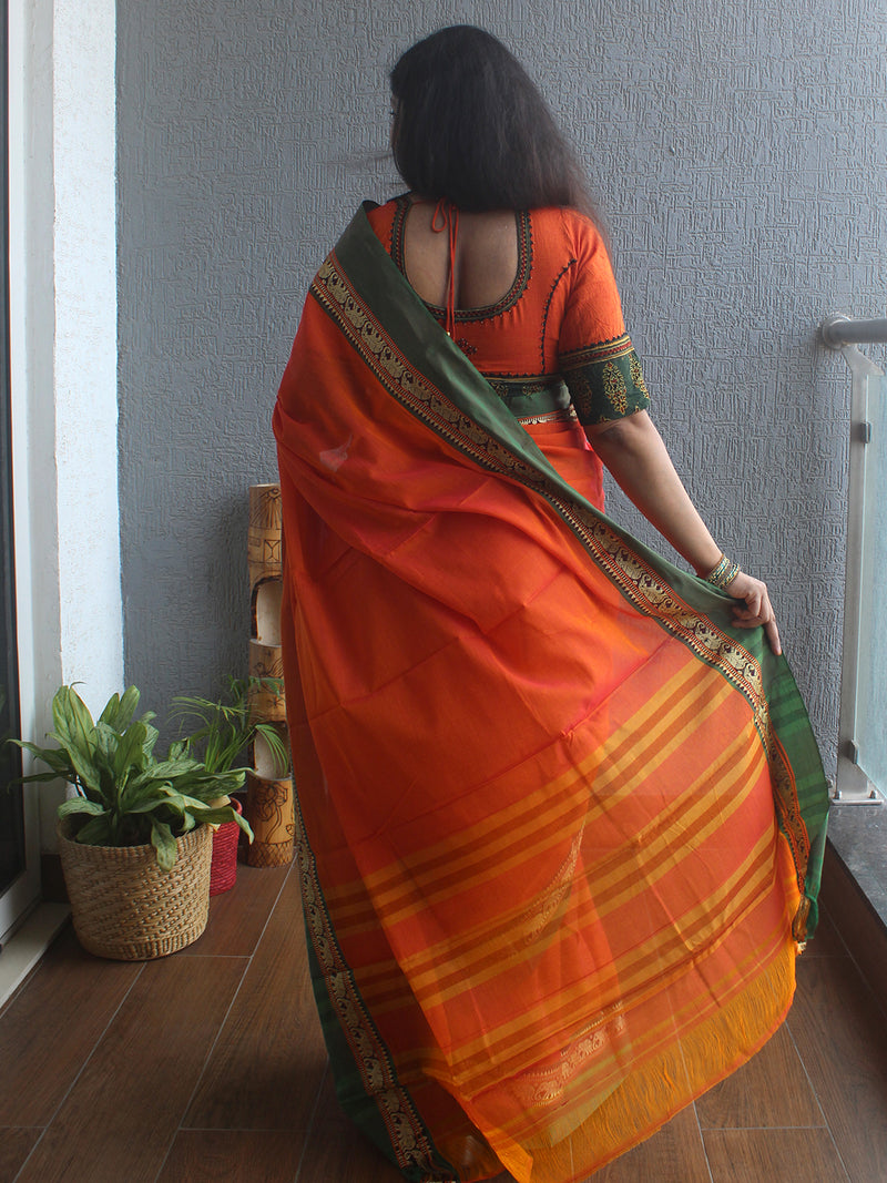 Orange Narayanpet Mercerized Cotton Saree