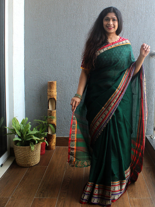 Green Narayanpet Mercerized Cotton Saree