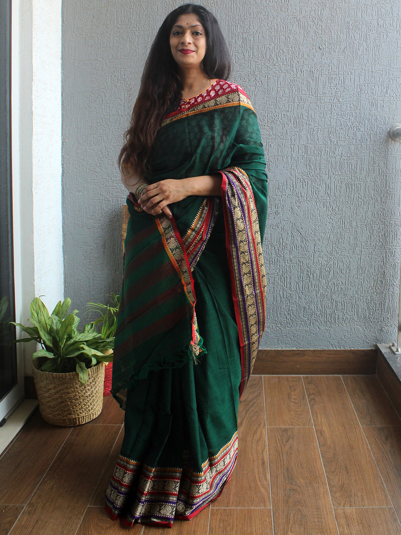 Green Narayanpet Mercerized Cotton Saree