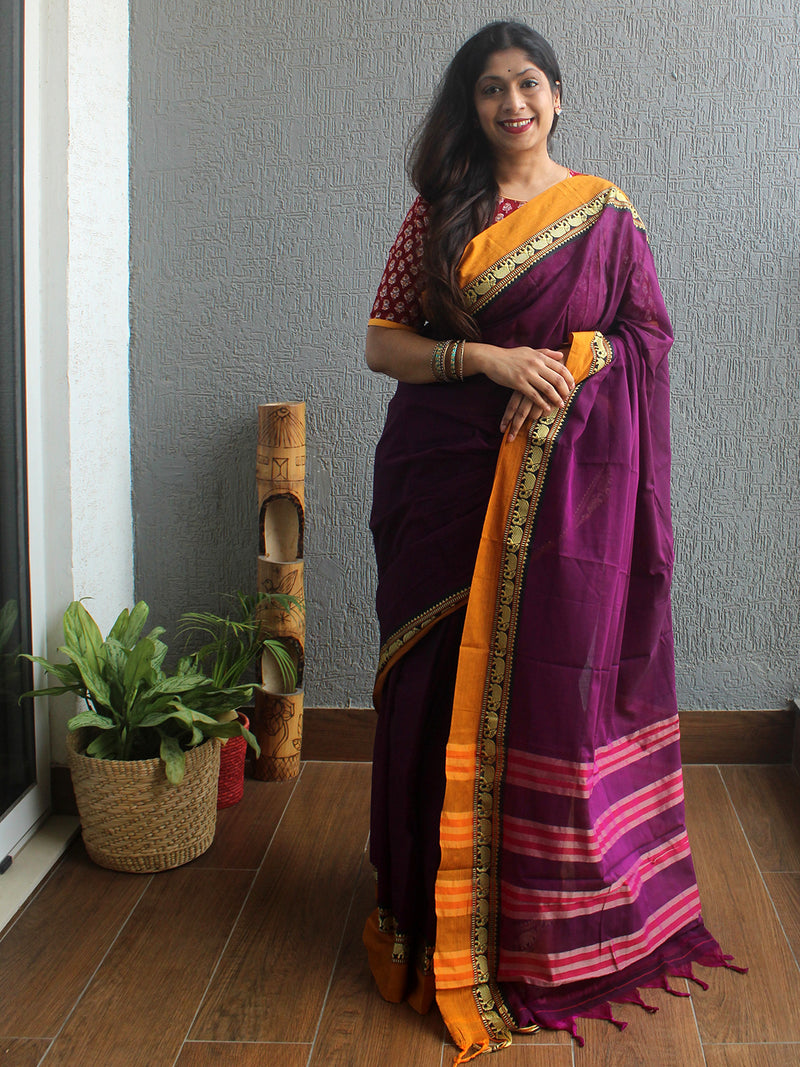 Purple Narayanpet Mercerized Cotton Saree