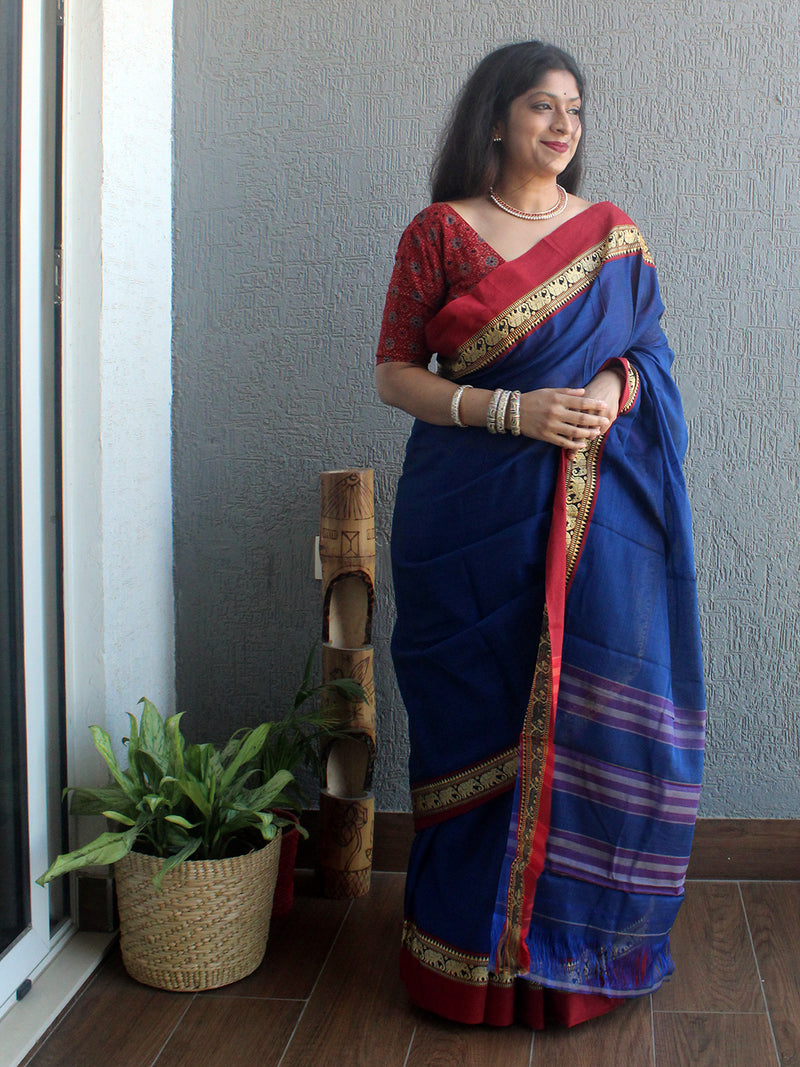 Blue Narayanpet Mercerized Cotton Saree