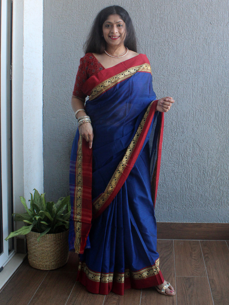 Blue Narayanpet Mercerized Cotton Saree