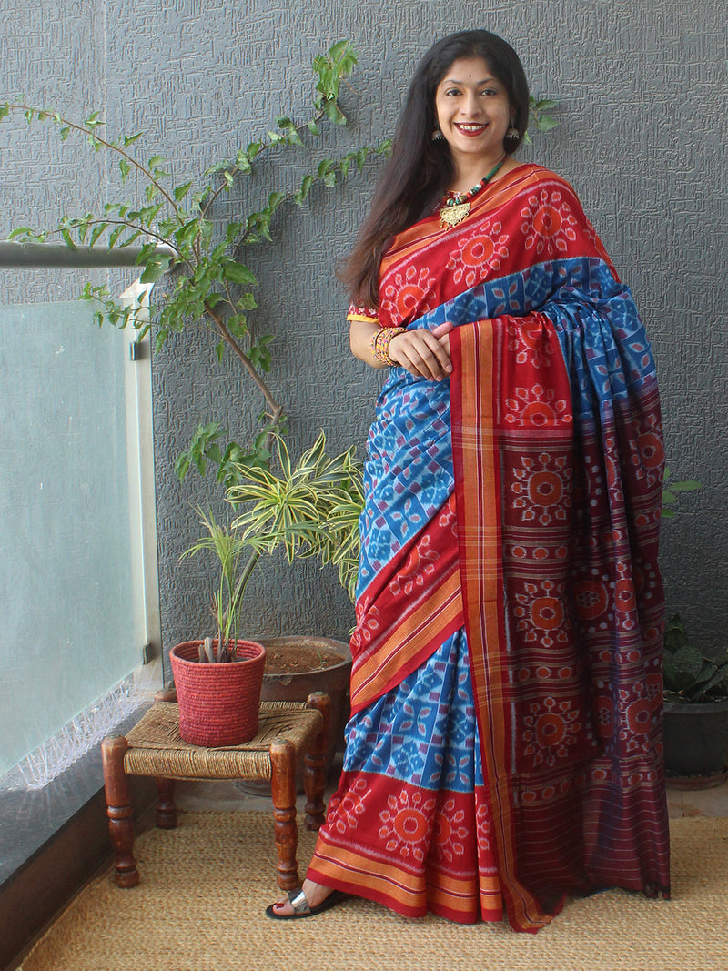 Blue Odisha Ikkat Handloom Cotton Saree