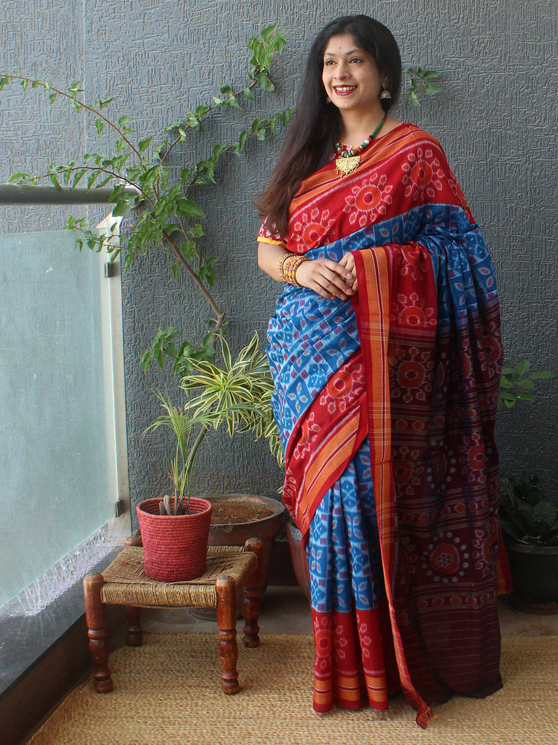 Blue Odisha Ikkat Handloom Cotton Saree