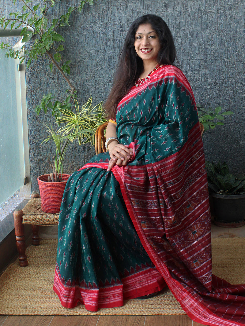 Green Odisha Ikkat Handloom Cotton Saree