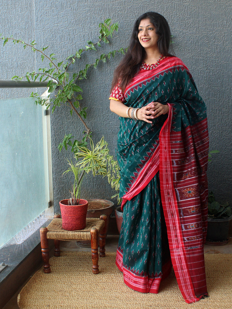 Green Odisha Ikkat Handloom Cotton Saree