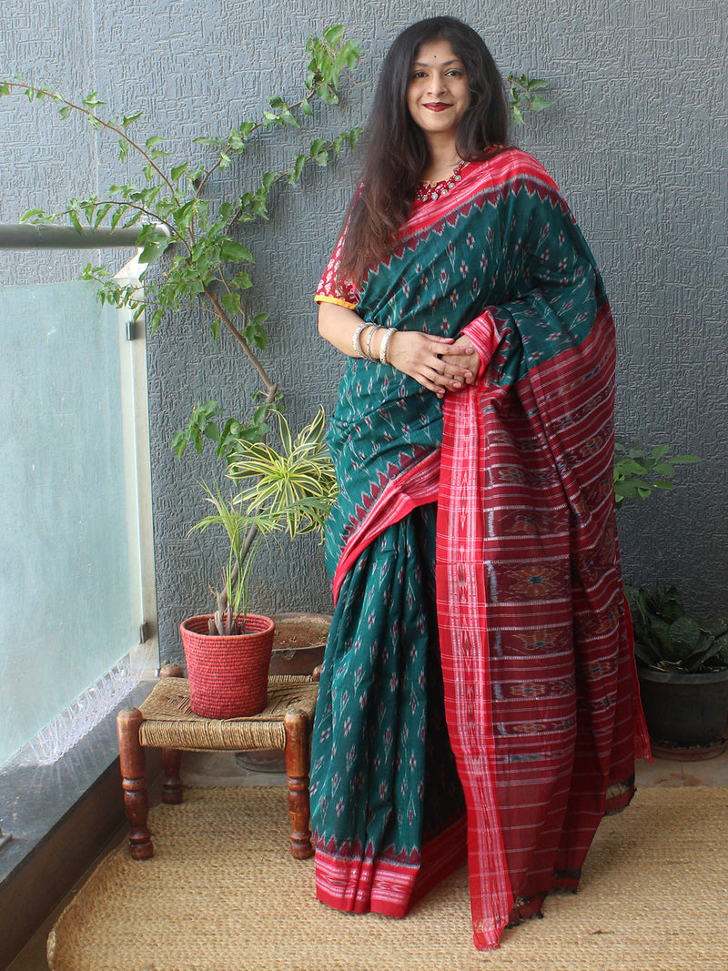 Green Odisha Ikkat Handloom Cotton Saree