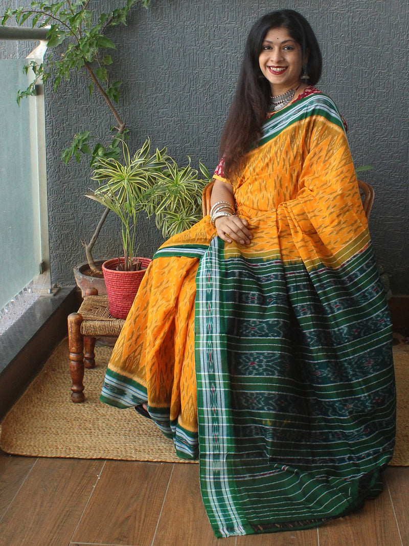 Yellow Odisha Ikkat Handloom Cotton Saree