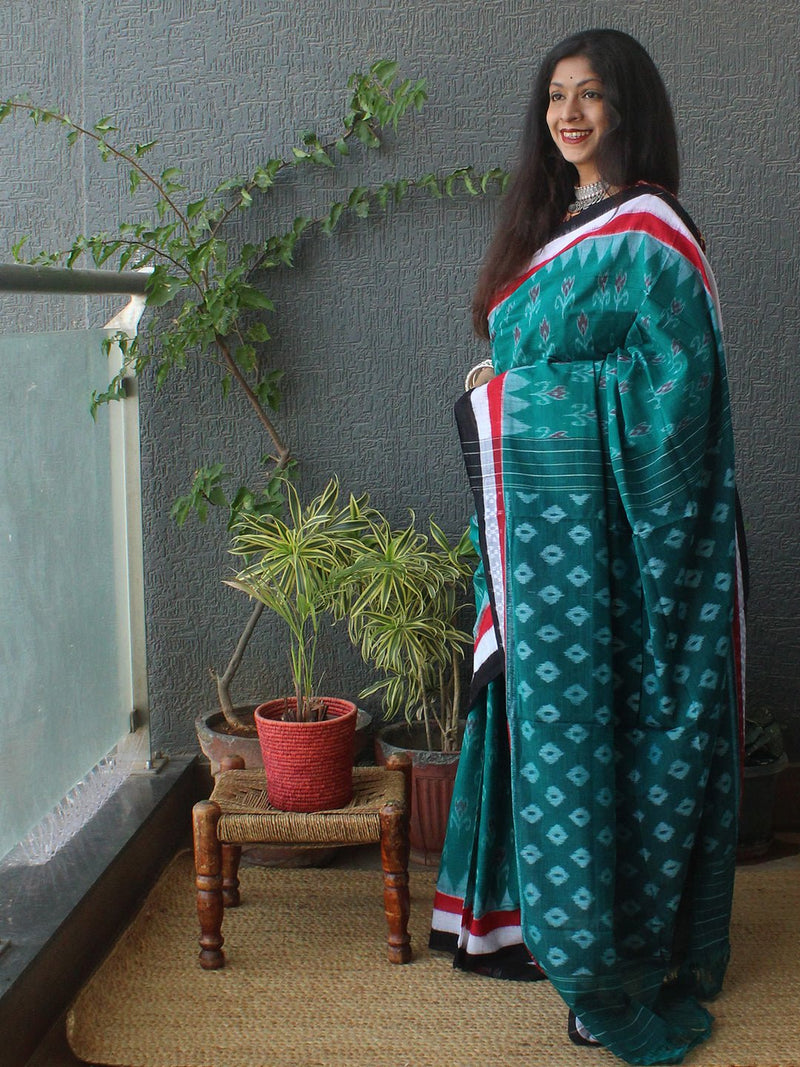 Green Odisha Ikkat Handloom Cotton Saree