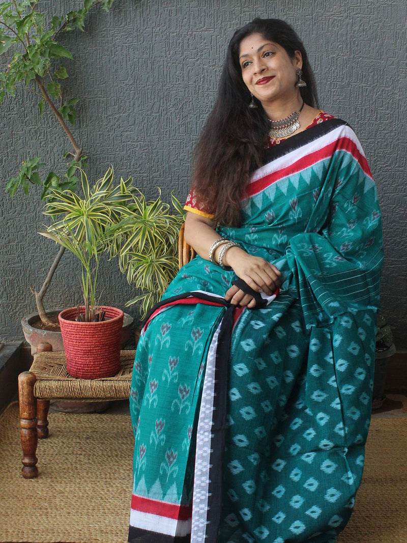 Green Odisha Ikkat Handloom Cotton Saree