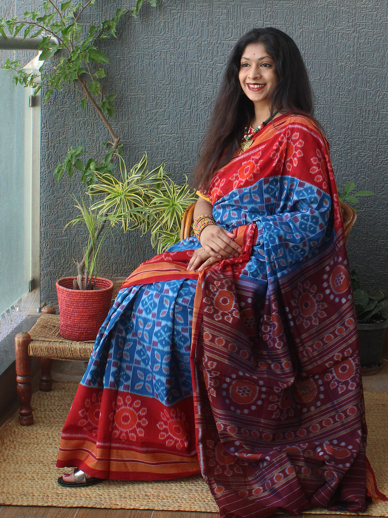 Blue Odisha Ikkat Handloom Cotton Saree