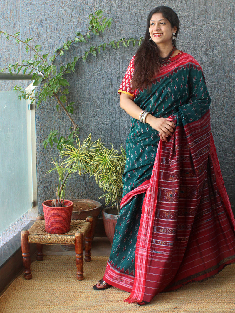 Green Odisha Ikkat Handloom Cotton Saree