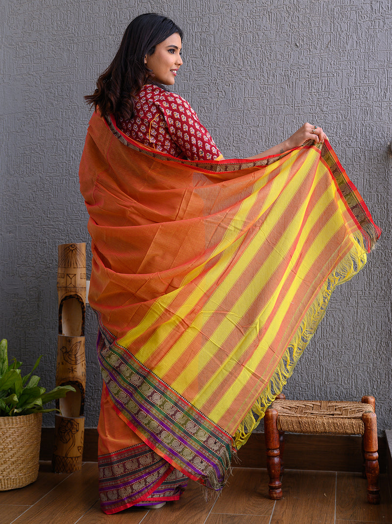 Orange Narayanpet Mercerized Cotton Saree