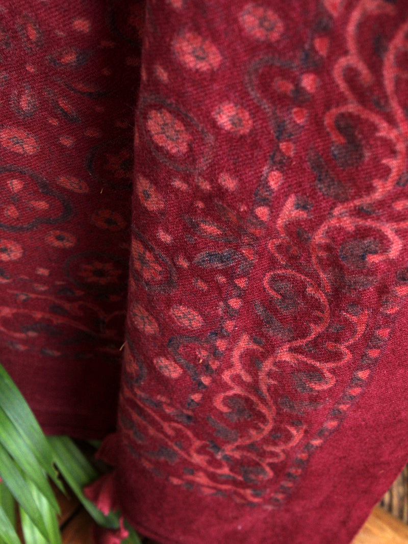 Maroon Ajrakh Hand Block Printed Handloom Shawl