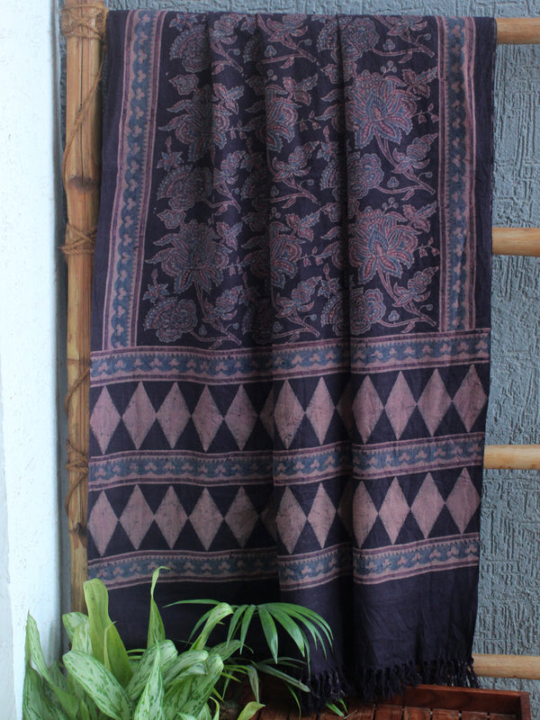 Black Ajrakh Hand Block Printed Handloom Pure Wool Dupatta