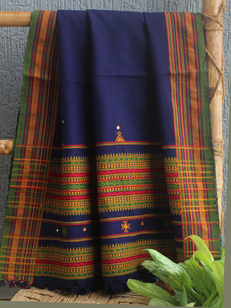 Navy Blue Bhujodi Handloom Acrylic Wool Shawl