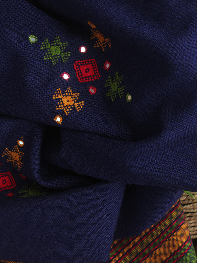 Navy Blue Bhujodi Handloom Acrylic Wool Shawl