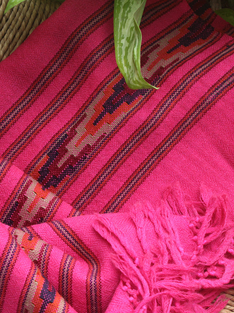 Pink Handloom Pure Wool Kullu Shawl