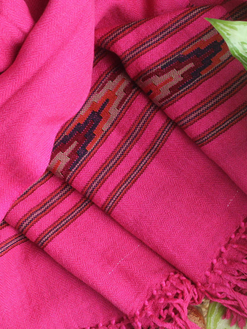 Pink Handloom Pure Wool Kullu Shawl