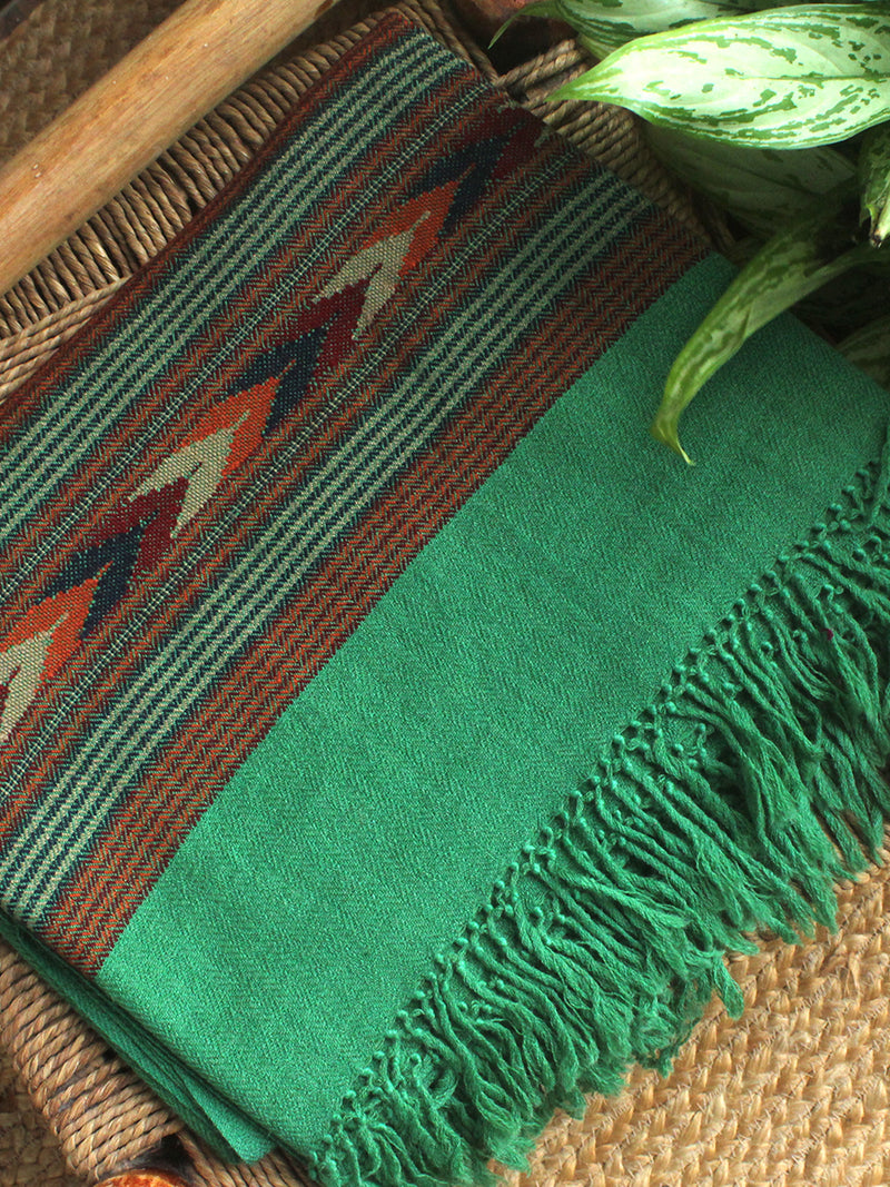 Green Handloom Pure Wool Kullu Shawl