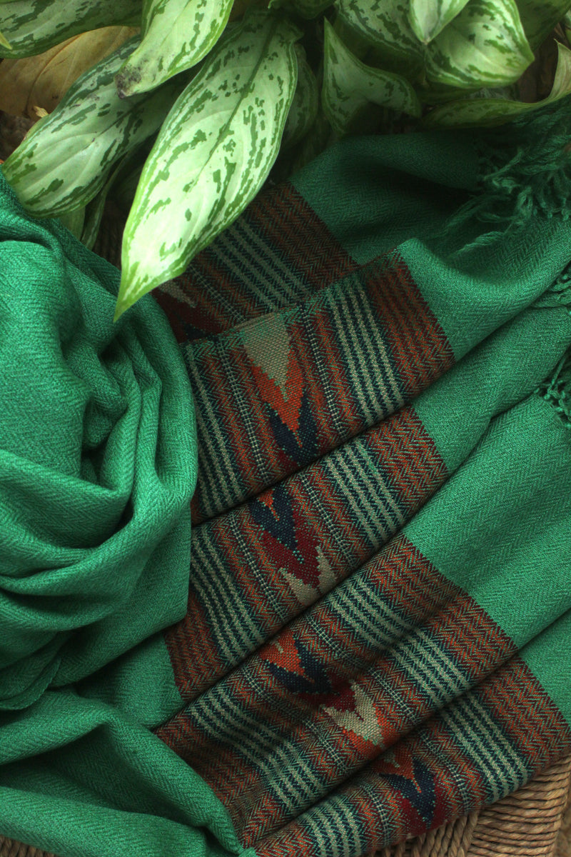 Green Handloom Pure Wool Kullu Shawl