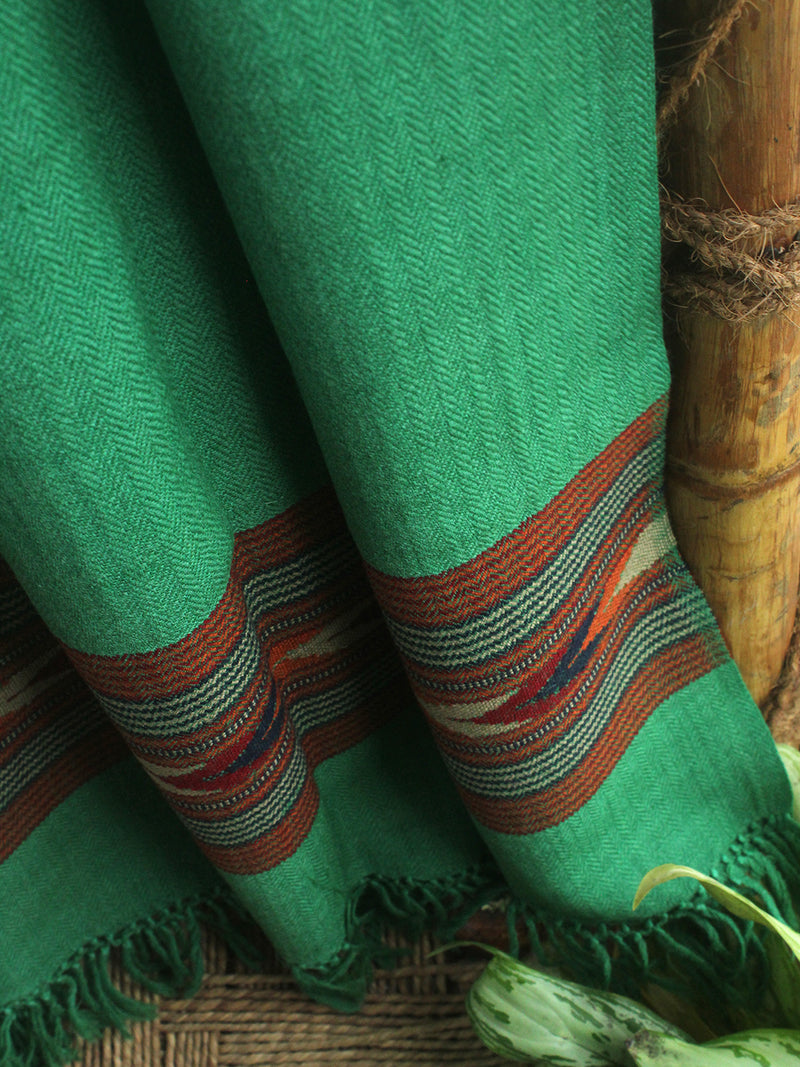 Green Handloom Pure Wool Kullu Shawl