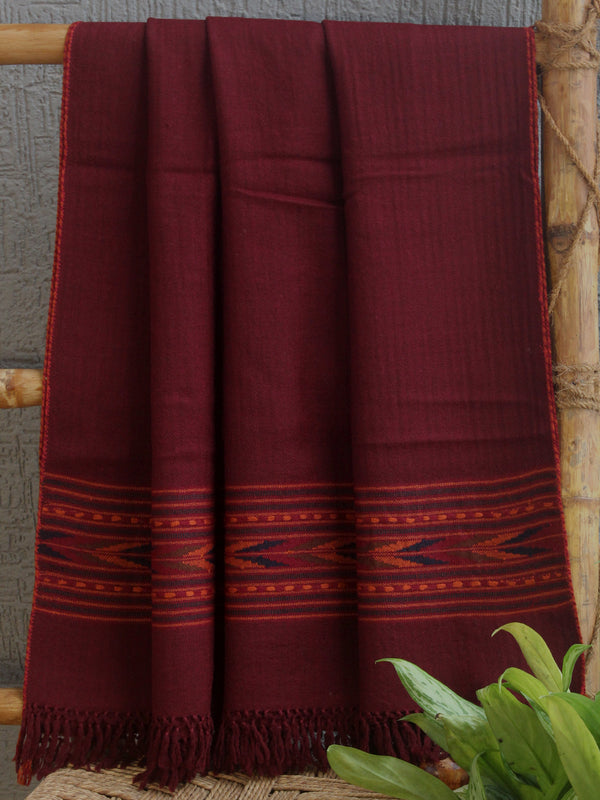 Maroon Handloom Pure Wool Kullu Shawl