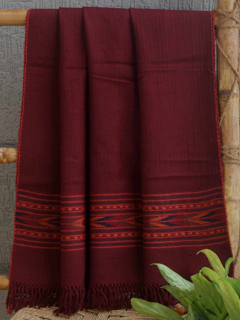 Maroon Handloom Pure Wool Kullu Shawl