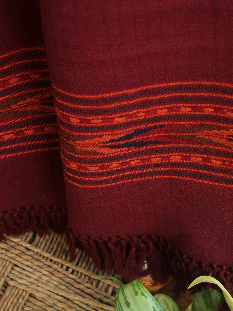 Maroon Handloom Pure Wool Kullu Shawl