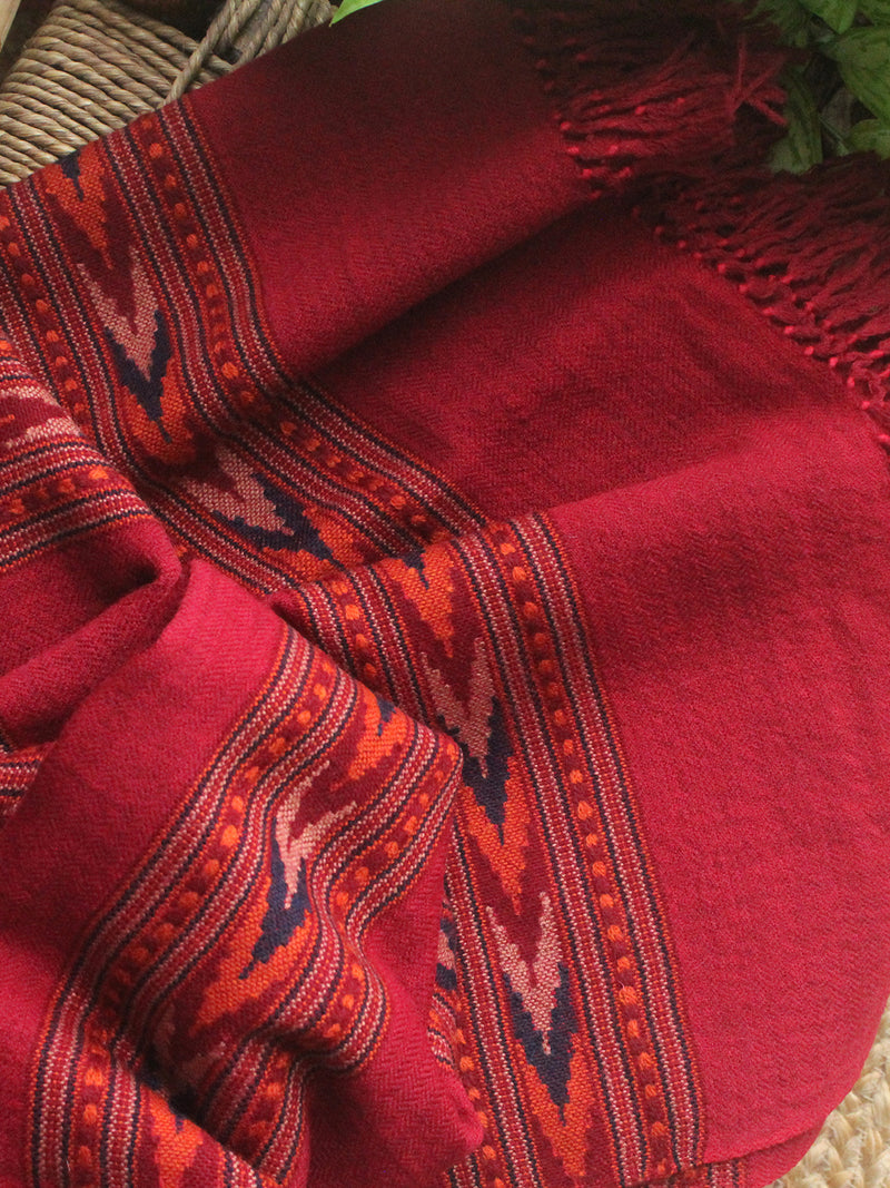 Maroon Handloom Pure Wool Triple Border Kullu Shawl