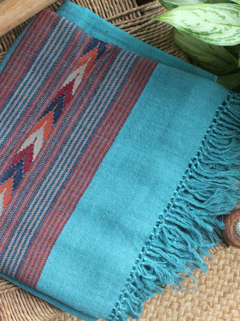 Blue Handloom Pure Wool Kullu Shawl