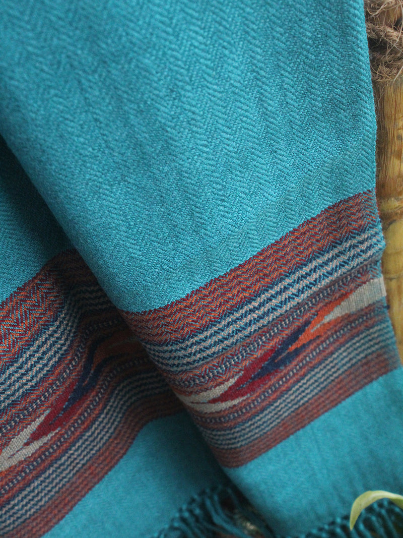 Blue Handloom Pure Wool Kullu Shawl