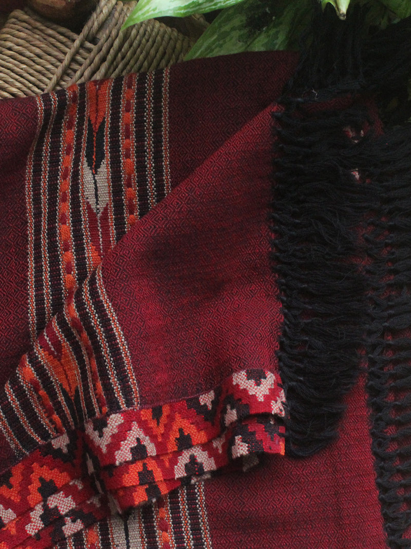 Maroon Handloom Pure Wool Woven Border Kullu Shawl