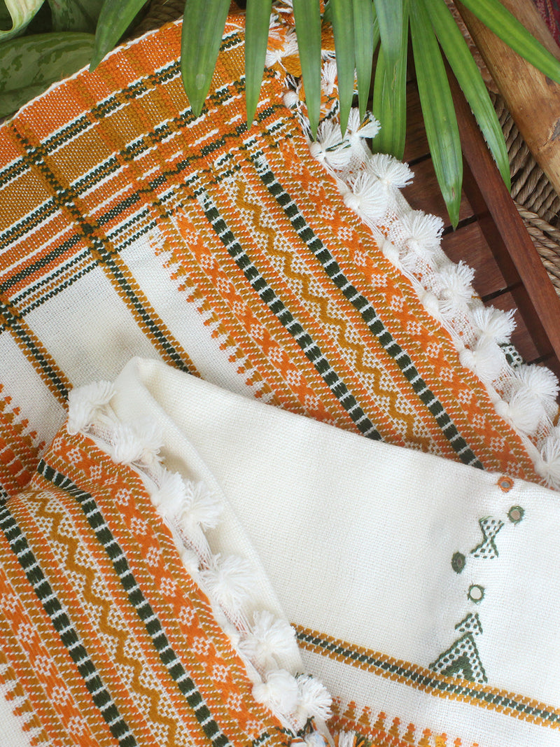 Off-White Bhujodi Handloom Acrylic Wool Shawl