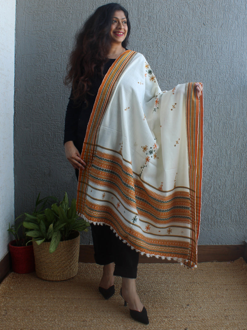 Off-White Bhujodi Handloom Acrylic Wool Shawl