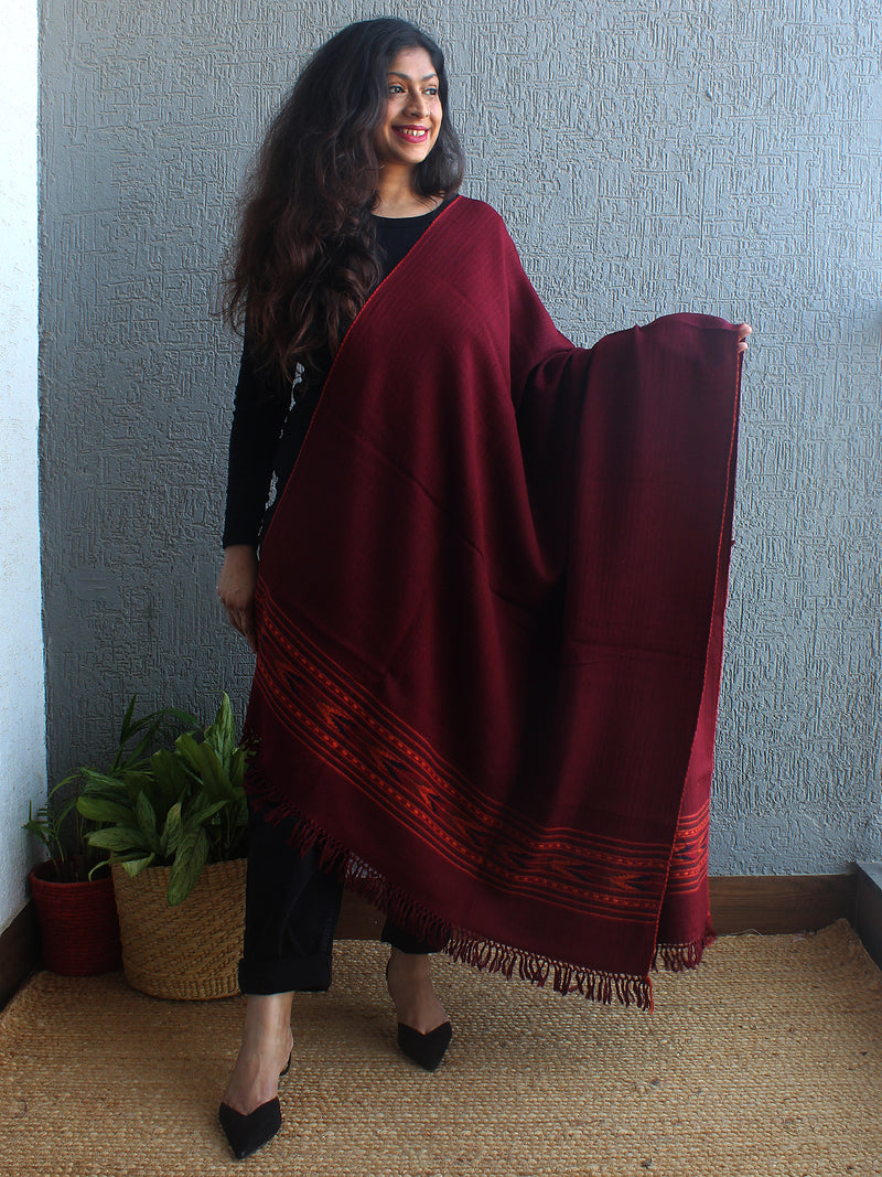 Maroon Handloom Pure Wool Kullu Shawl