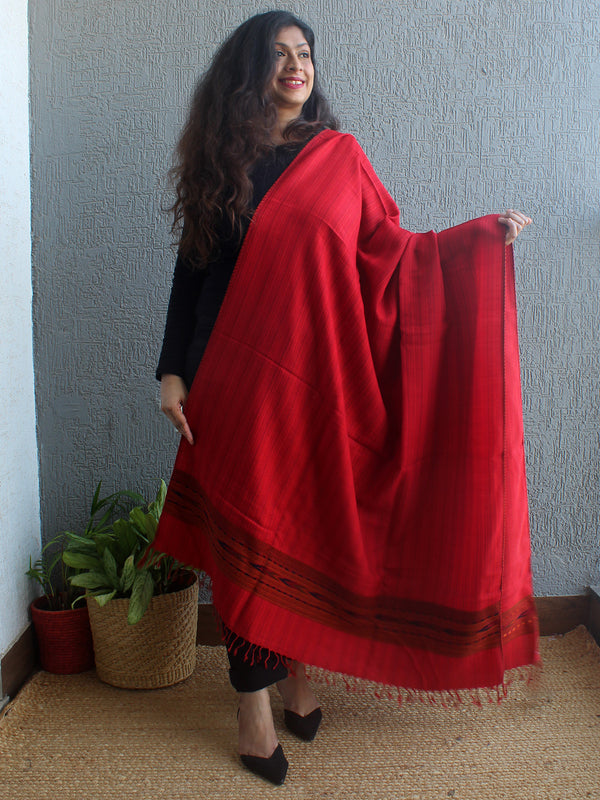 Red Dual Toned Kinnauri Handwoven Pure Wool Shawl