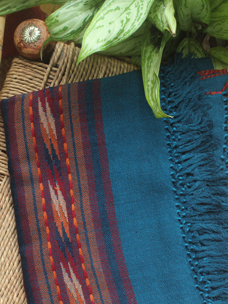 Blue Handloom Pure Wool Kullu Shawl