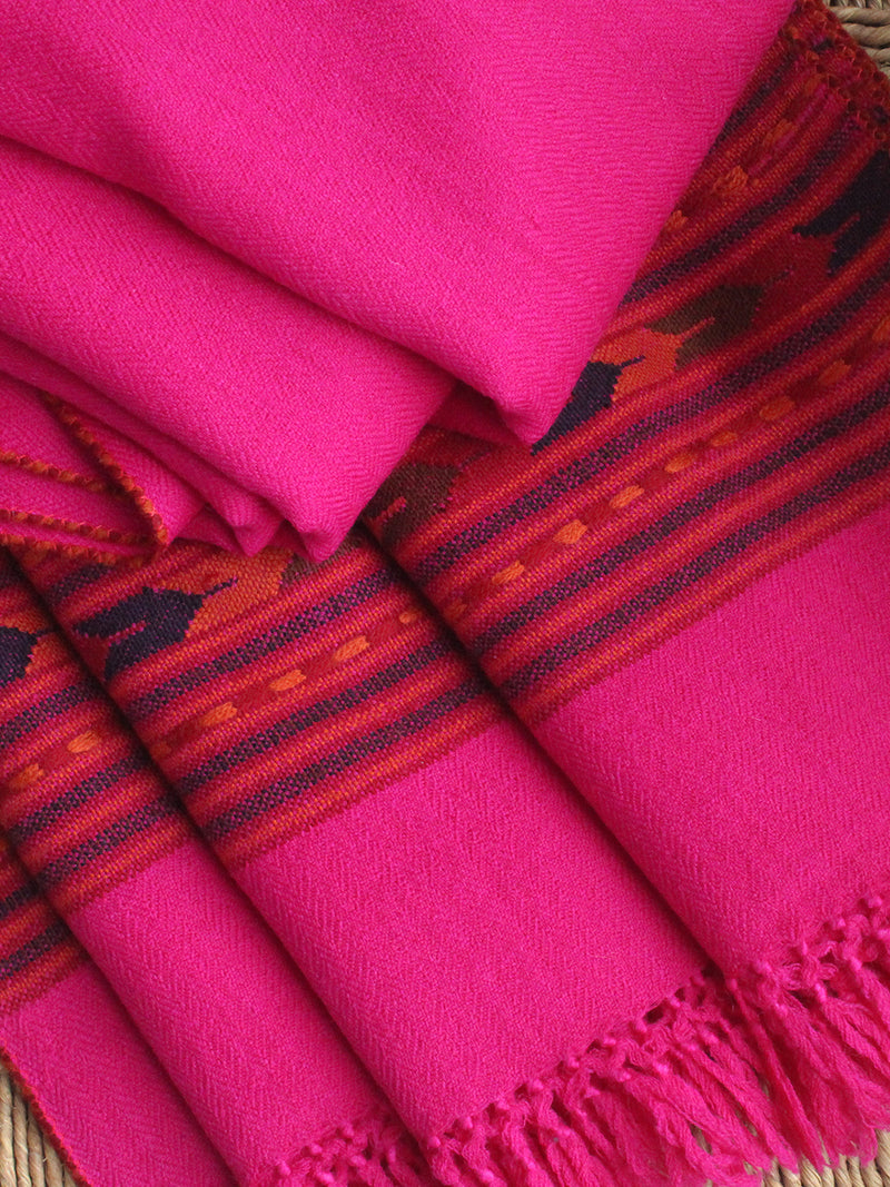 Pink Handloom Pure Wool Kullu Shawl