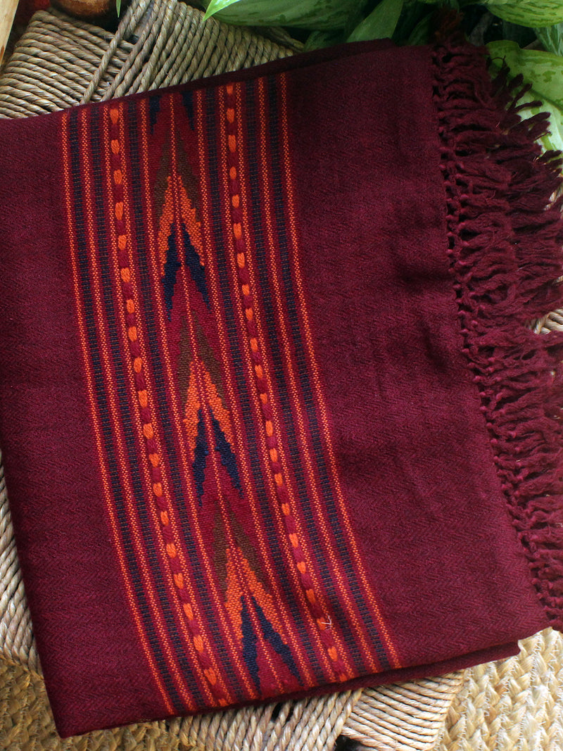 Maroon Handloom Pure Wool Kullu Shawl