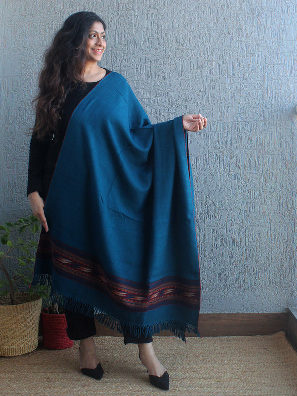 Blue Handloom Pure Wool Kullu Shawl