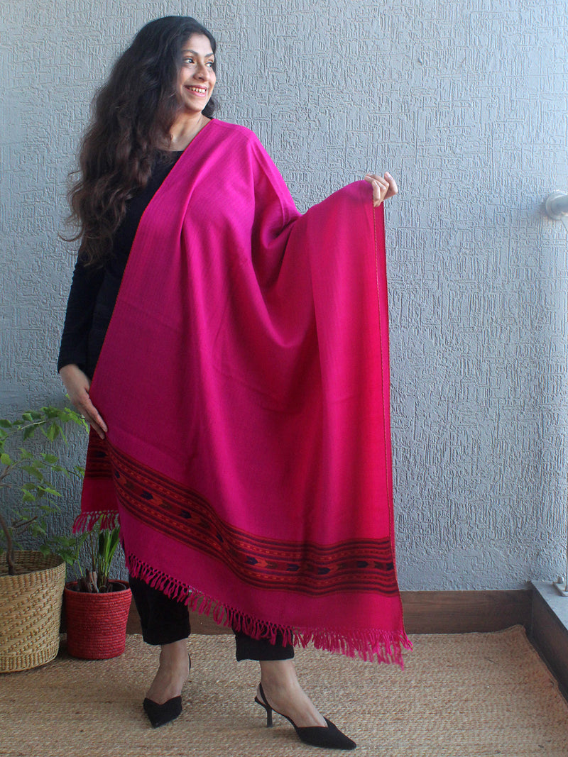 Pink Handloom Pure Wool Kullu Shawl