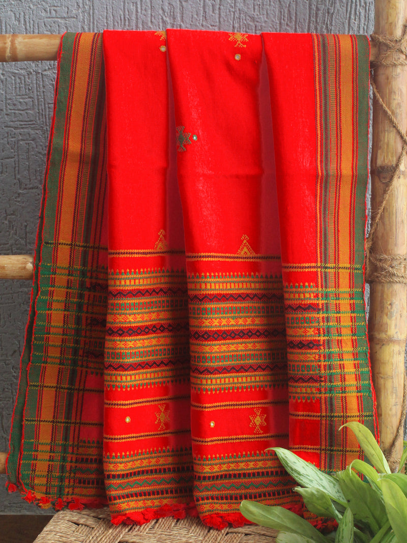 Red Bhujodi Handloom Acrylic Wool Shawl