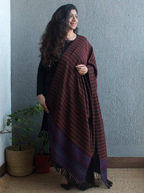 Bold Confidence | Yellow and Purple Striped Handloom Merino Wool Kumaoni Shawl