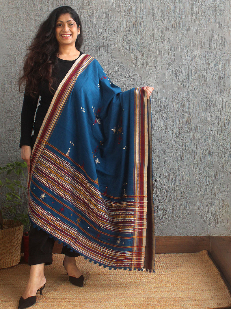 Blue Bhujodi Handloom Acrylic Wool Shawl