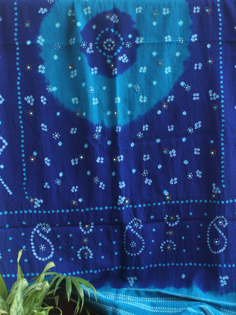 Blue Bandhej Bagida Handloom Wool Shawl